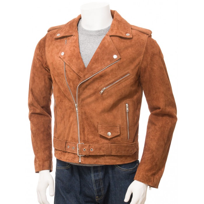 Khaki suede hot sale biker jacket